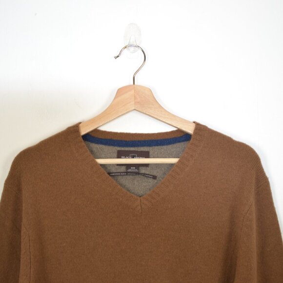 Black Brown 1826 Lambwool Blend Mens M Pullover V Neck Stretch Knit Sweater - Picture 2 of 10